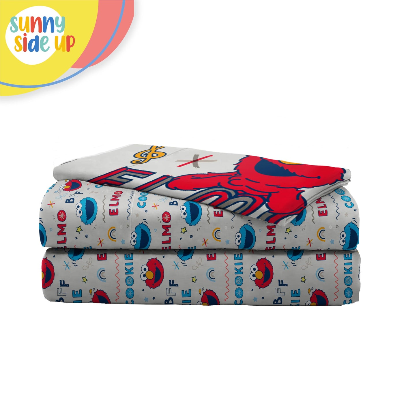 Sunny Side Up Sesame Street Twin Sheet Set - 3 Piece Kids Bedding Set Includes Pillow Cover – Super Soft Microfiber Sheets with Elmo, Cookie Monster and Big Bird