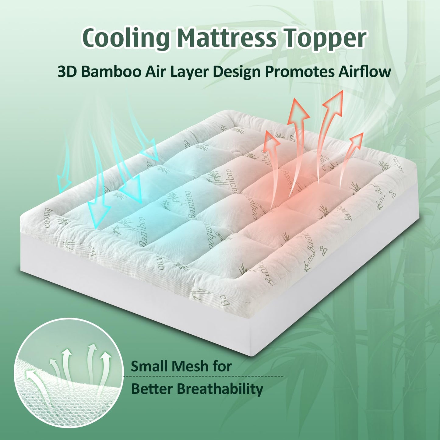 DOWNCOOL 3 Inch King Mattress Topper – Cooling Memory Foam Mattress Topper for Back Pain Relief, Breathable Bamboo Viscose Air Layer, 1600 GSM Fill, Deep Pocket Fits 8–21 Inch
