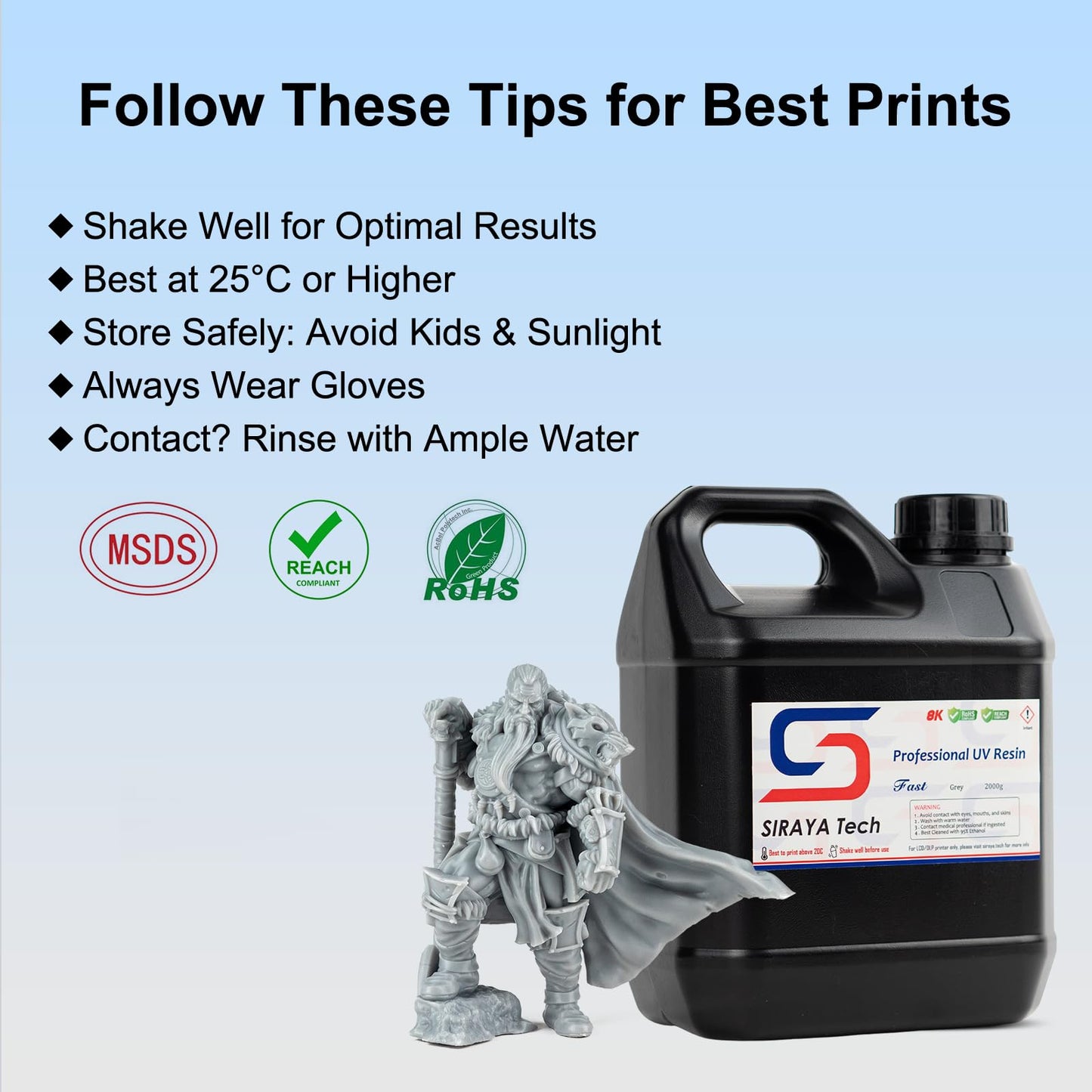 Siraya Tech Fast ABS-Like 3D Printer Resin 405nm UV-Curing Non-Brittle High Precision 3D Printing Liquid Standard Photopolymer Resin for LCD DLP 3D Printing(Grey, 2kg)
