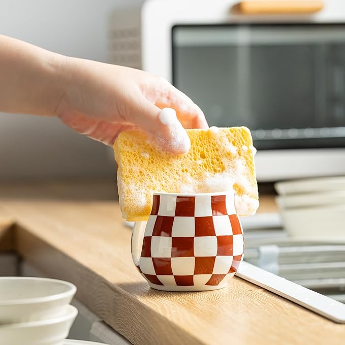 Checkered Sponge Holder for Kitchen Sink Counter, Ceramic Dish Sponge Caddy