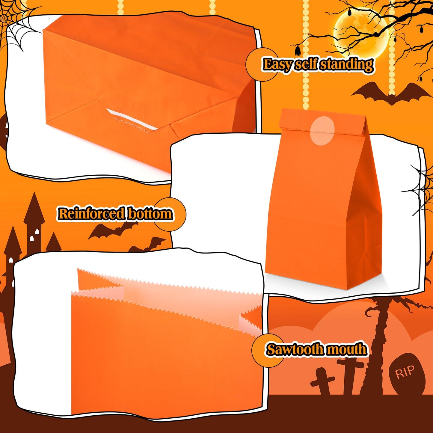 Skyygemm 36 Pcs Halloween Party Favor Paper Bags Candy Paper Gift Bags with Stickers 5.1 x 3.2 x 9.5'' for Festival Holiday Baby Shower Birthday Wedding Party Anniversaries