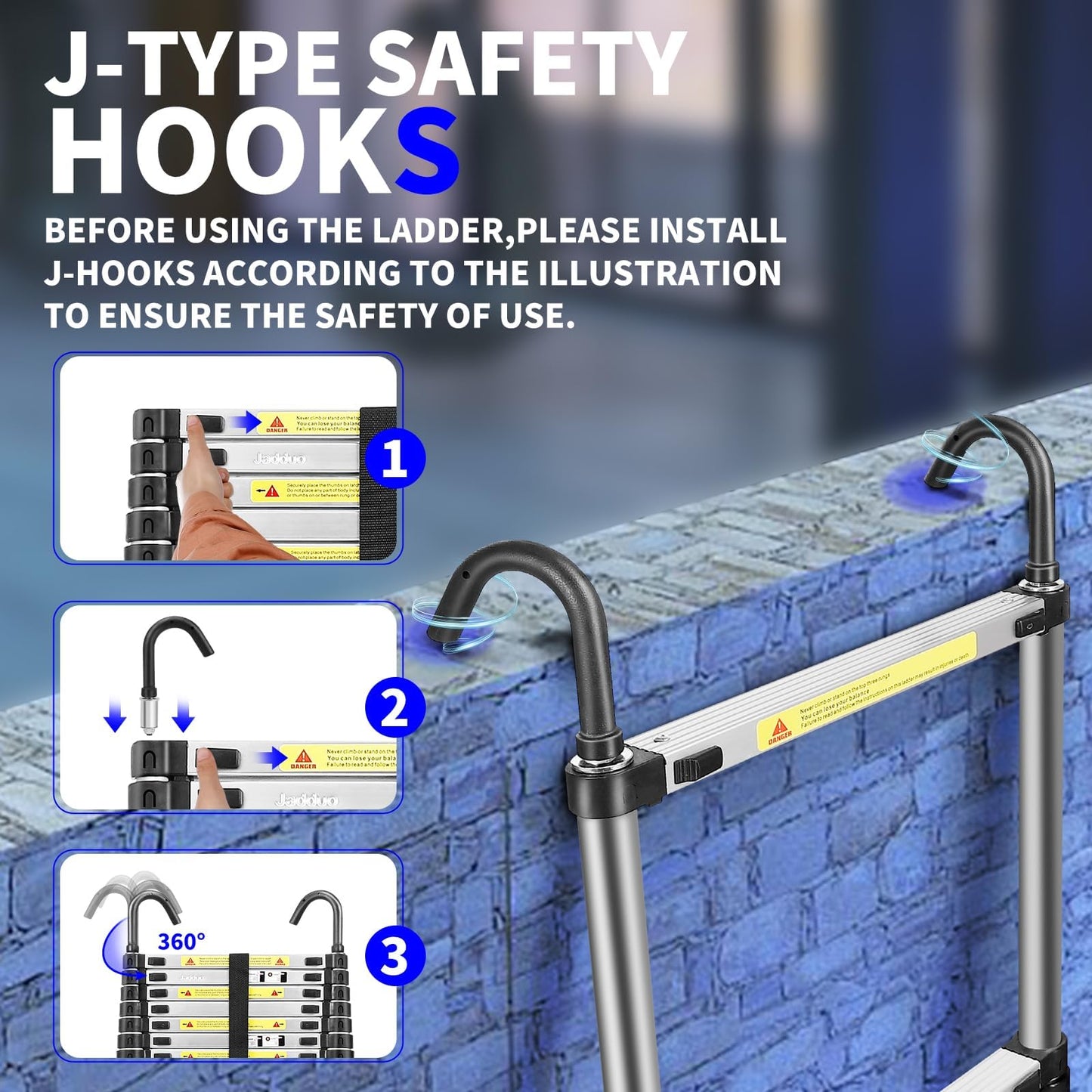 JADDUO Telescoping Ladder,24.6 FT Extension Ladder,Aluminum Lightweight Telescopic Ladder with 2 Triangle Stabilizers