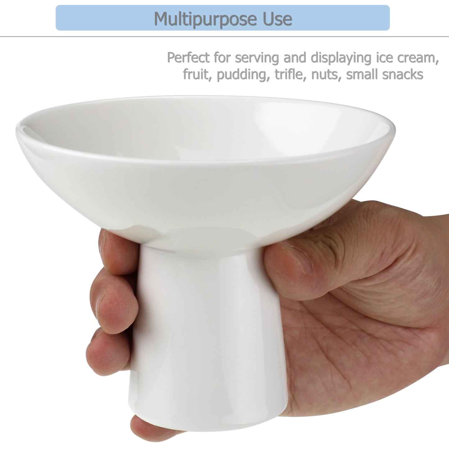 EIKS Ceramic Dessert Bowls for Serving & Displaying Ice Cream Fruit Pudding Trifle Nuts Small Snacks (High Foot)