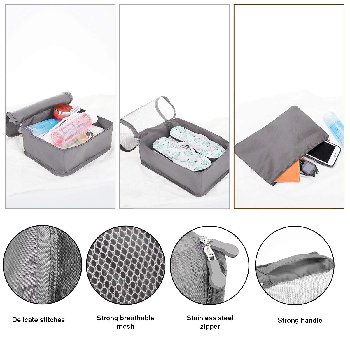 12 PCS Large Packing Cubes for Suitcases Various Sizes Suitcase Organiser Bags Lightweight Waterproof Luggage Organiser Bags (12Pcs Gray)