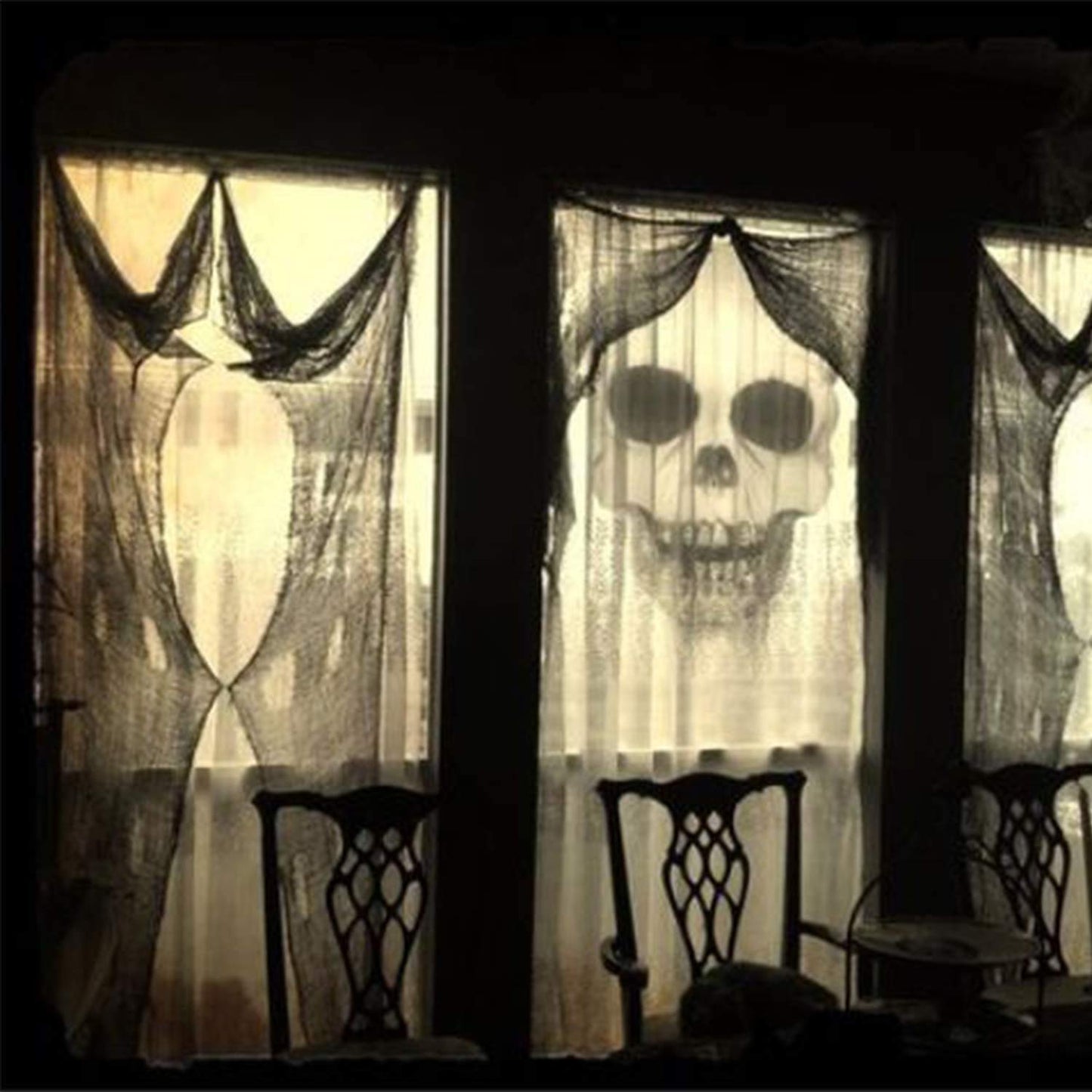 Linkbro (48 x 240 in.) Halloween Creepy Cloth, Spooky Giant Cheese Cloth Tapestry for Halloween Party Supplies Decorations Outdoor Yard Home Wall Decor, Black