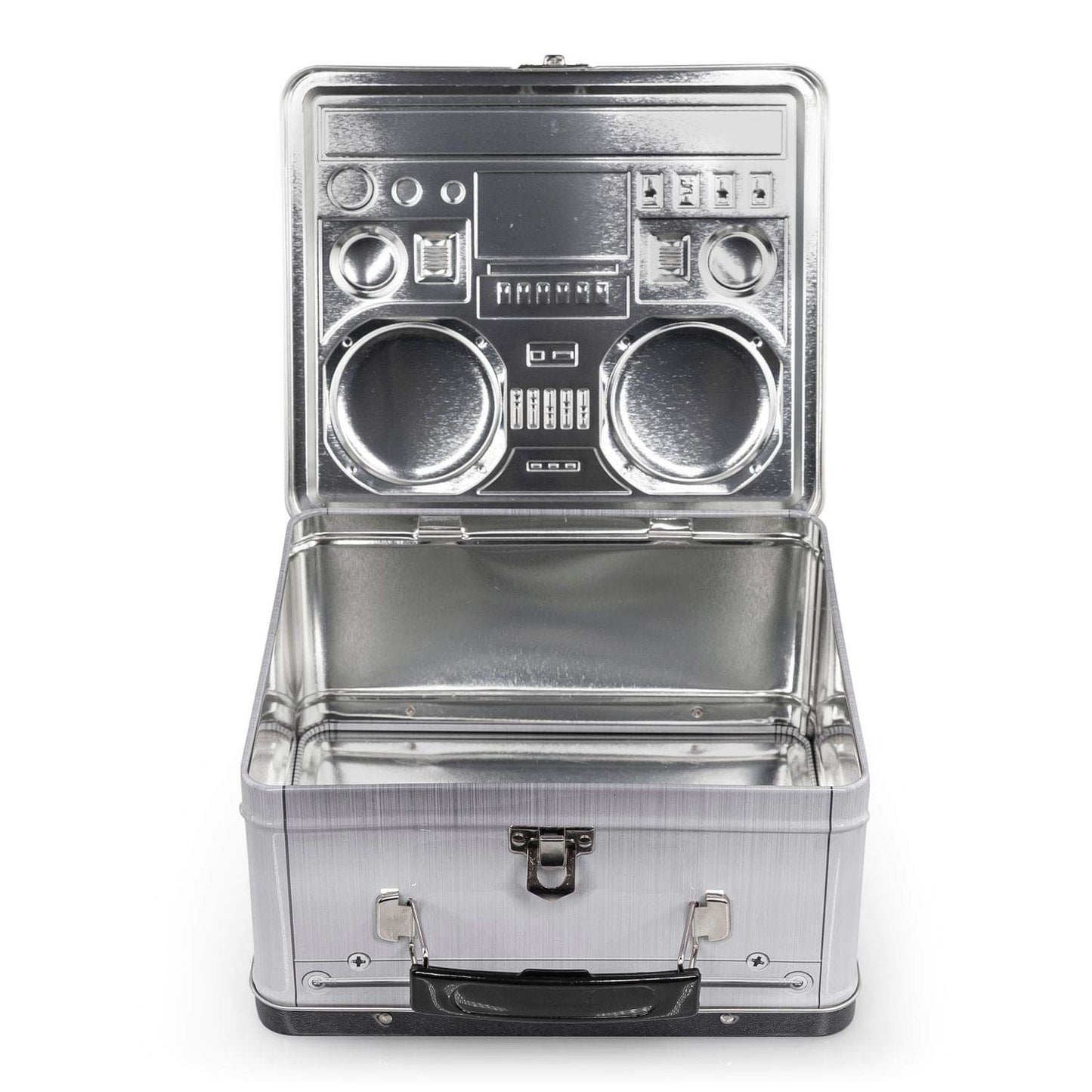 Retro Boombox Radio Lunchbox Tin Tote - 1980s Inspired Merchandise - Novelty Costume Accessories And Storage Container - Fun Unique Gifts for Halloween, Birthdays, Holidays, Graduation Multicolor