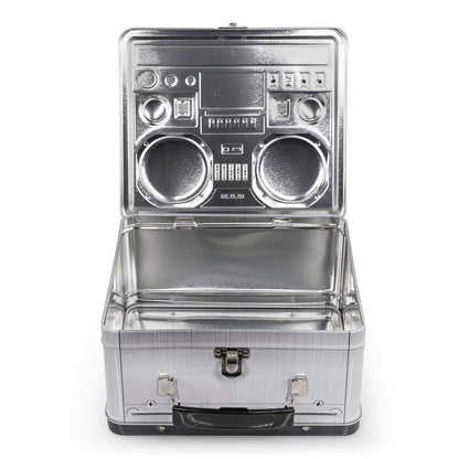 Retro Boombox Radio Lunchbox Tin Tote - 1980s Inspired Merchandise - Novelty Costume Accessories And Storage Container - Fun Unique Gifts for Halloween, Birthdays, Holidays, Graduation Multicolor
