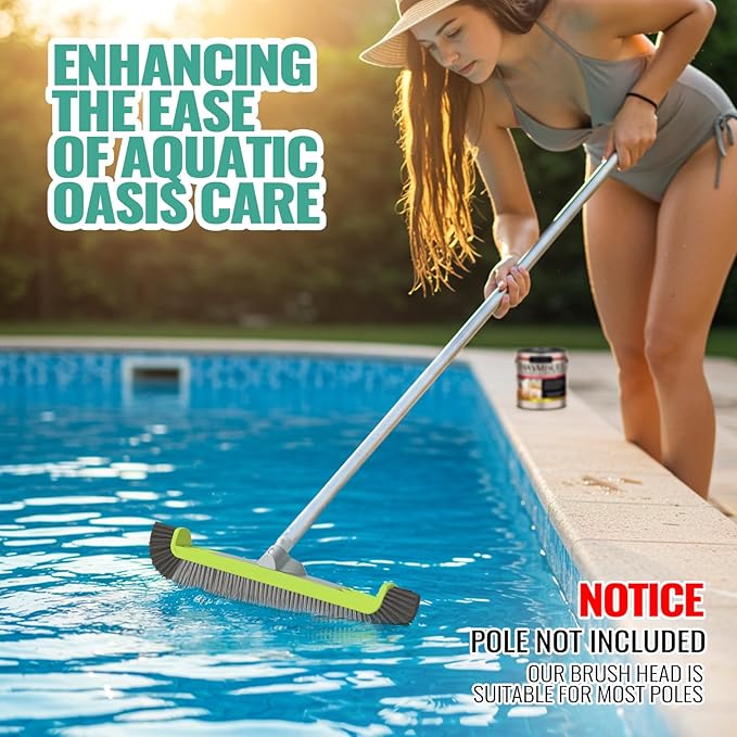 18" Pool Brush Head for Cleaning Swimming Pool Walls, Curved Ends