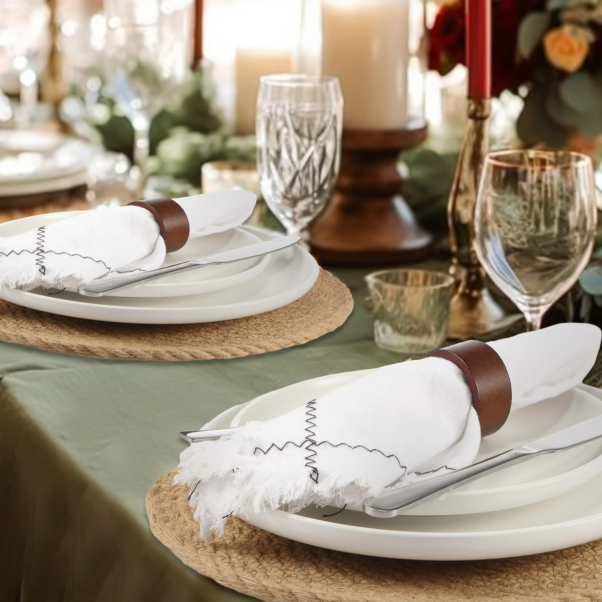 Newtay 16 Pcs Wedding Table Supplies Round Woven Placemats 11.8 '' Wooden Napkin Rings Braided Dining Natural Table Mats Weddings Dinner Parties Kitchen Centerpieces Tabletop Decoration