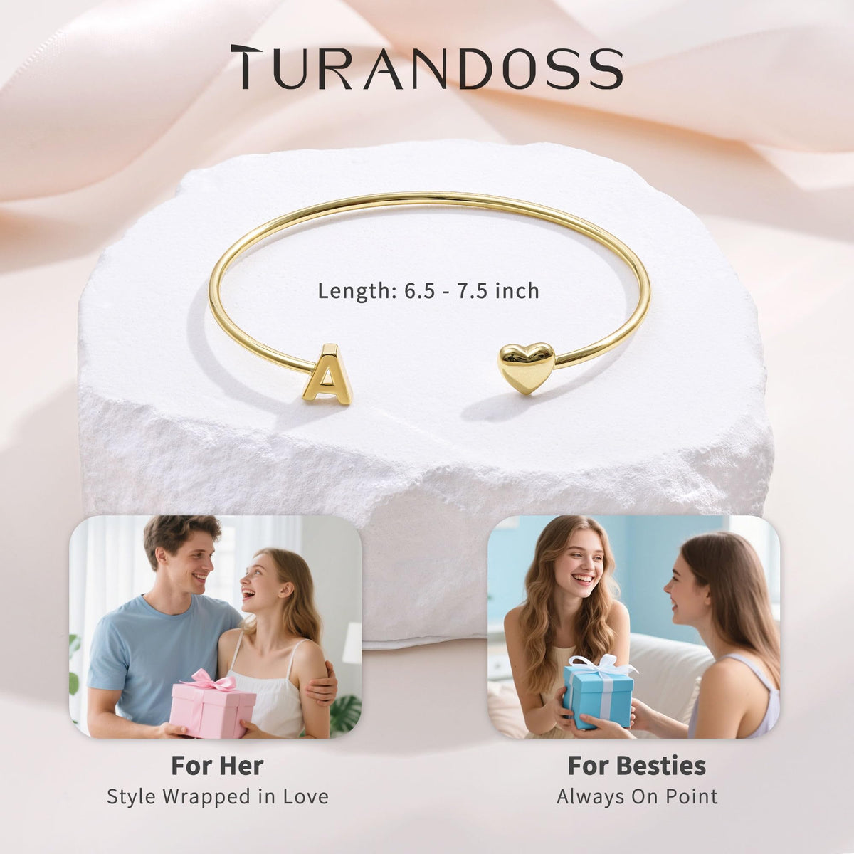 Turandoss Girlfriend Sister Gifts – Birthday Gifts for Girlfriend Her, Personalized Initial J Heart Cuff Bangle Bracelets for Women Trendy Jewelry