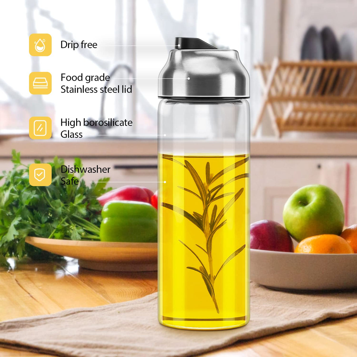 Aelga Olive Oil Dispenser - 14 OZ Glass Oil and Vinegar Dispenser Bottles Set for Kitchen No Drip-Set of 2