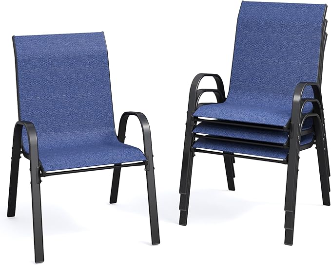 Patio Dining Chairs Set of 4, Outdoor Stackable Dining Chairs High Back for All Weather, Patio Furniture for Backyard, Porch, Garden, Pool Deck (Blue)