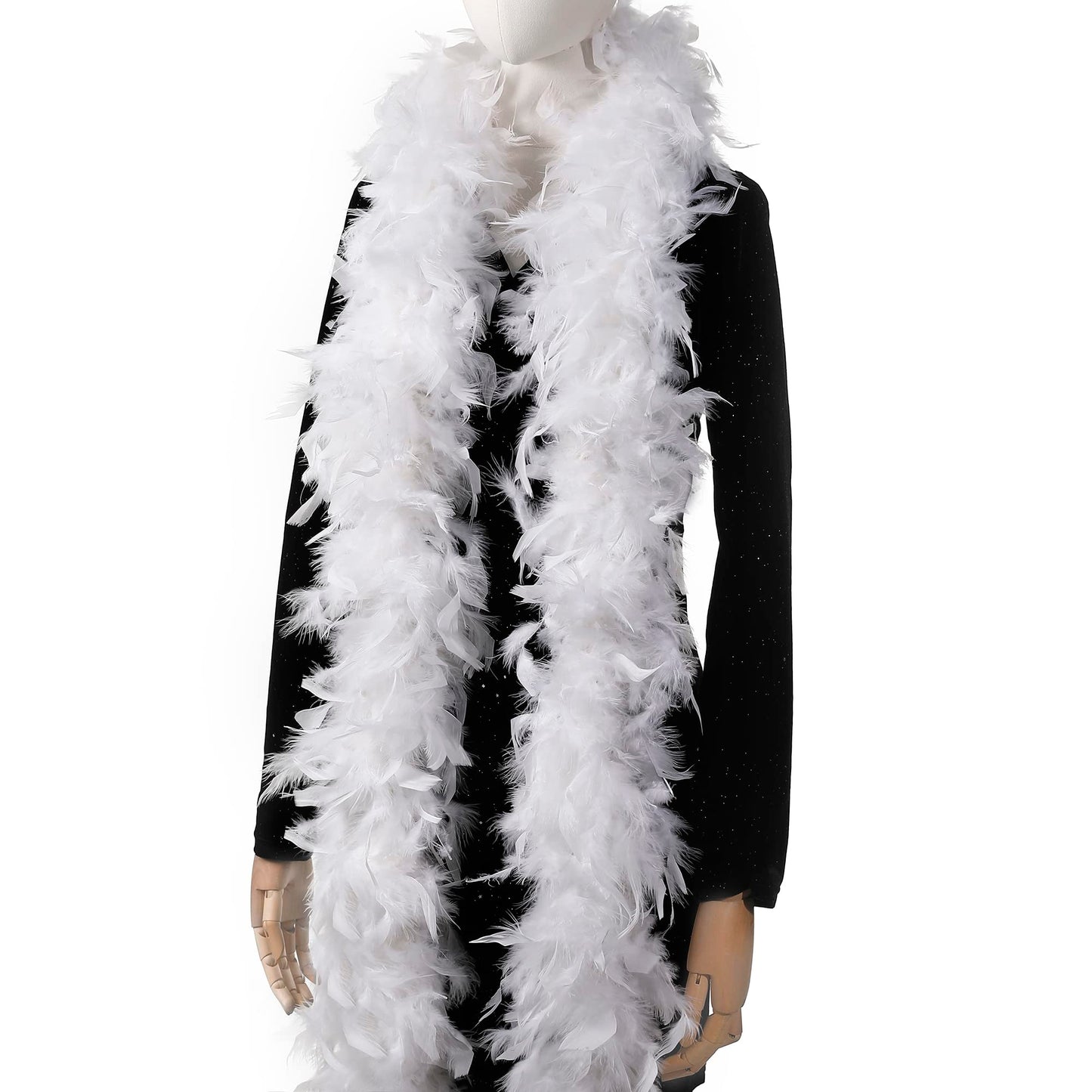 Larryhot 60g White Feather Boa - 2 Yards Turkey Boa Feathers for Party Bulk,Christmas,Wedding Centerpieces,Costume,Concert,Pet and Home Decoration (White)