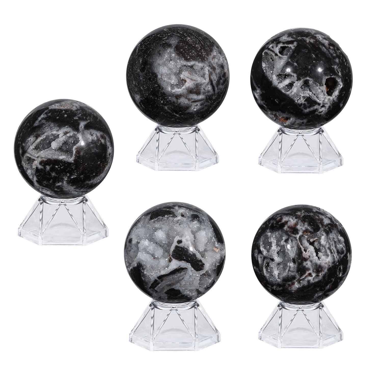 SUNYIK 2.01-2.36" Healing Sphalerite Stone Crystal Ball with Acrylic Stand, Natural Stone Orb Sculpture Figurine for Divination Meditation, Decorativone Ball Sphere for Home Office Decor