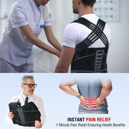 Enthra Back Brace Posture Corrector for Women and Men with Spine Vertical Alignment System, Lower Back Pain Relief, Back Straighter Instant Posture Corrector - Scoliosis (Black, Medium (Waist 32"-40"))
