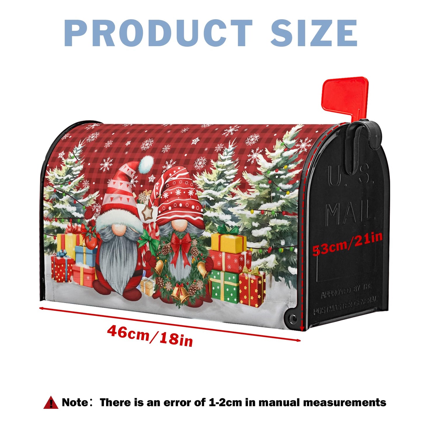 Christmas Winter Gnomes Mailbox Covers Magnetic Buffalo Plaid Xmas Gift Winter Tree Snowflake Mailbox Cover 21" X 18" Waterproof Mail Box Covers Magnetic Standard Size for Yard Home Decor