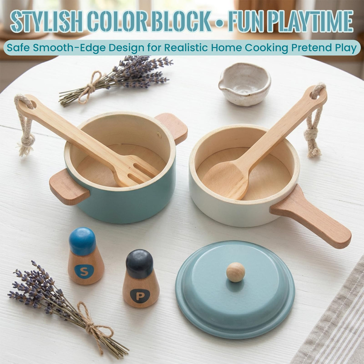 WoodenEdu Premium Toddler Play Kitchen Toys, Wooden Kitchen Utensils, Accessories for Pretend Play Kitchen Set, Montessori Learning Toy, Pretend Cooking Playset, Gift for 3+