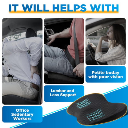 QUTOOL Car Memory Foam Seat Cushion Car Seat Cushions for Driving Wedge Booster Seat Cushion for Short People Chair Seat Cushion Pad Seat Back Support for Office Chair, Cars, and Trucks (Black)