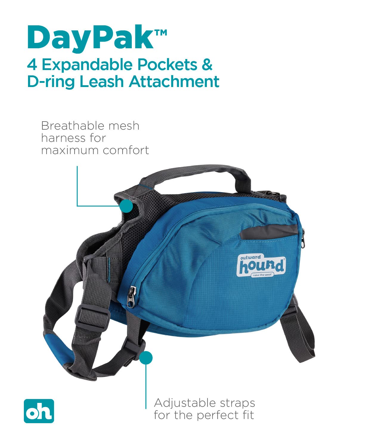 Outward Hound Kyjen 22005 DayPak Dog Backpack Adjustable Saddlebag Style Dog Accessory, Large, Blue