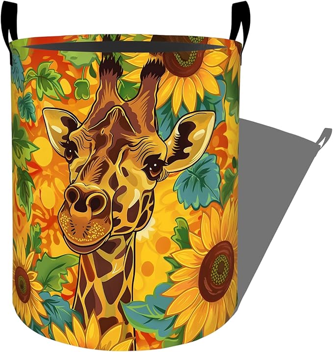 Cute Giraffe Surrounded by Sunflowers Laundry Basket