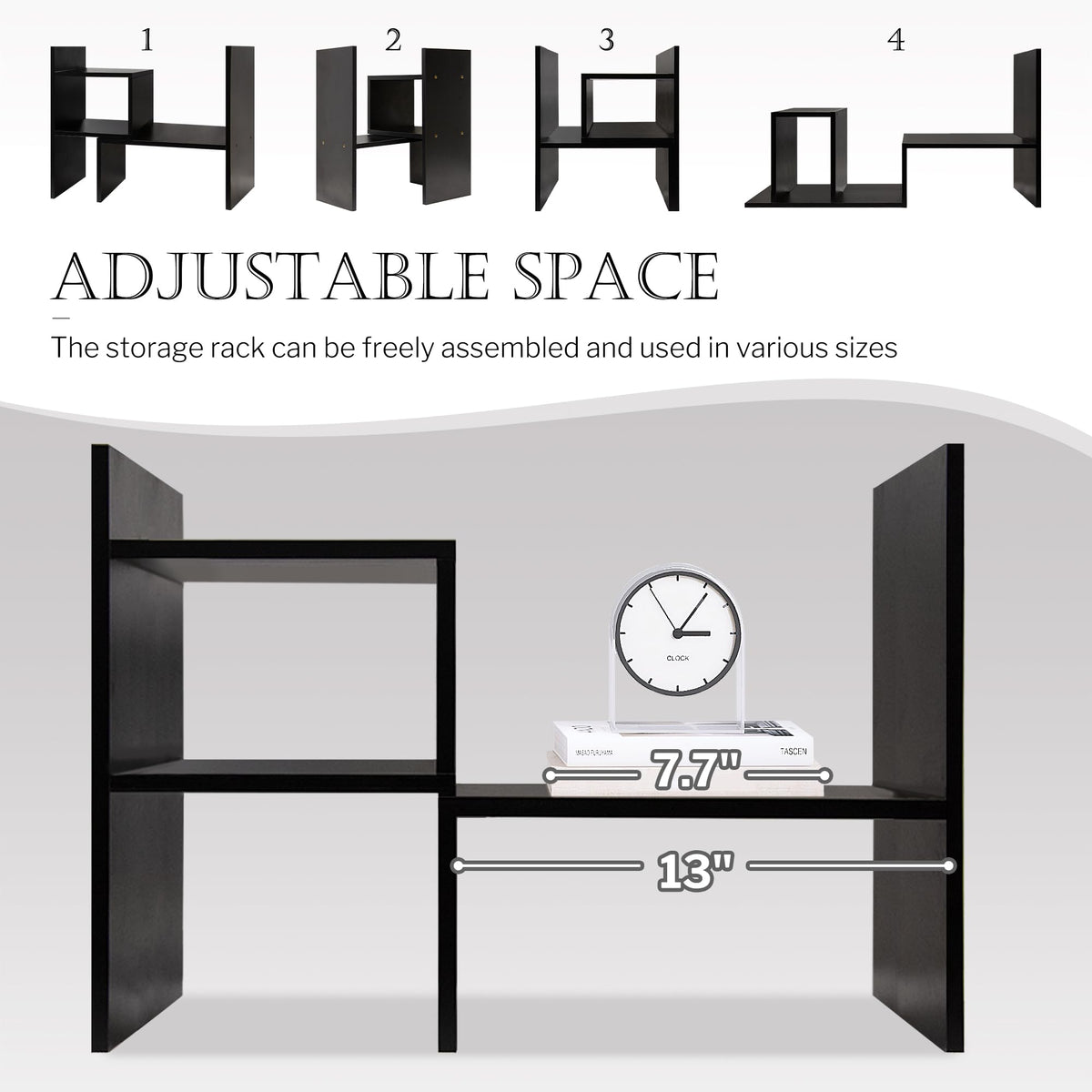 Jerry & Maggie Desktop Organizer Office Storage Rack Adjustable Wood Display Shelf, Birthday Gifts Toy Home Decor Free Style Rotation Display True Natural Stand Shelf (Black)