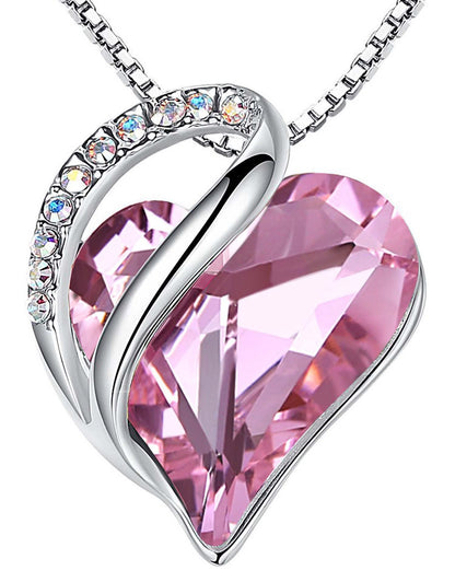 Leafael Valentine's Day Gift Necklaces for Women, Infinity Love Birthstone Heart Crystal Pendant, Birthday Anniversary Jewelry for Wife, Mom, and Her, Silver Plated, 18" + 2" Adjustable Chain