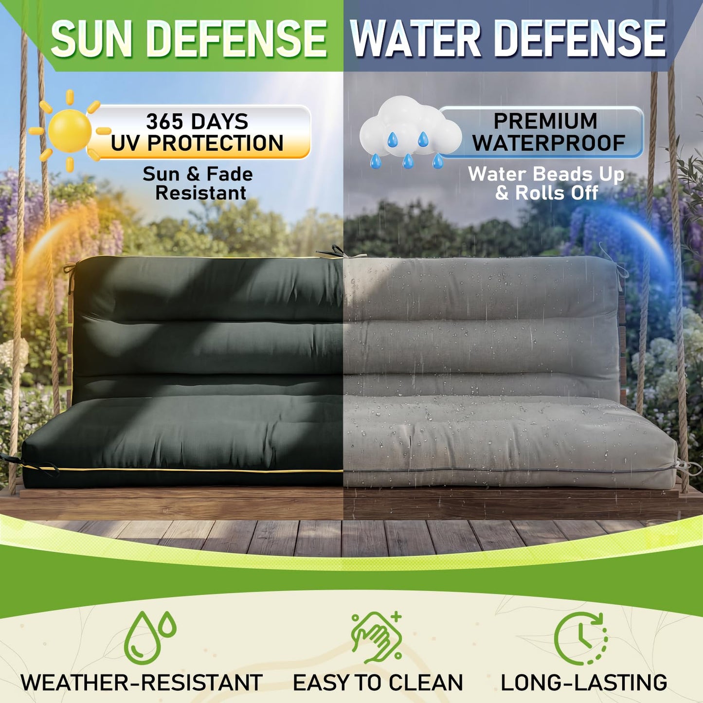 AS AWESLING 60×40 INCH Outdoor Swing Cushion with Backrest, Tie Straps & Memory Foam - Replacement for Porch Bench 2/3 Seater, Oxford Fabric (Gray, 60 INCH × 40 INCH)