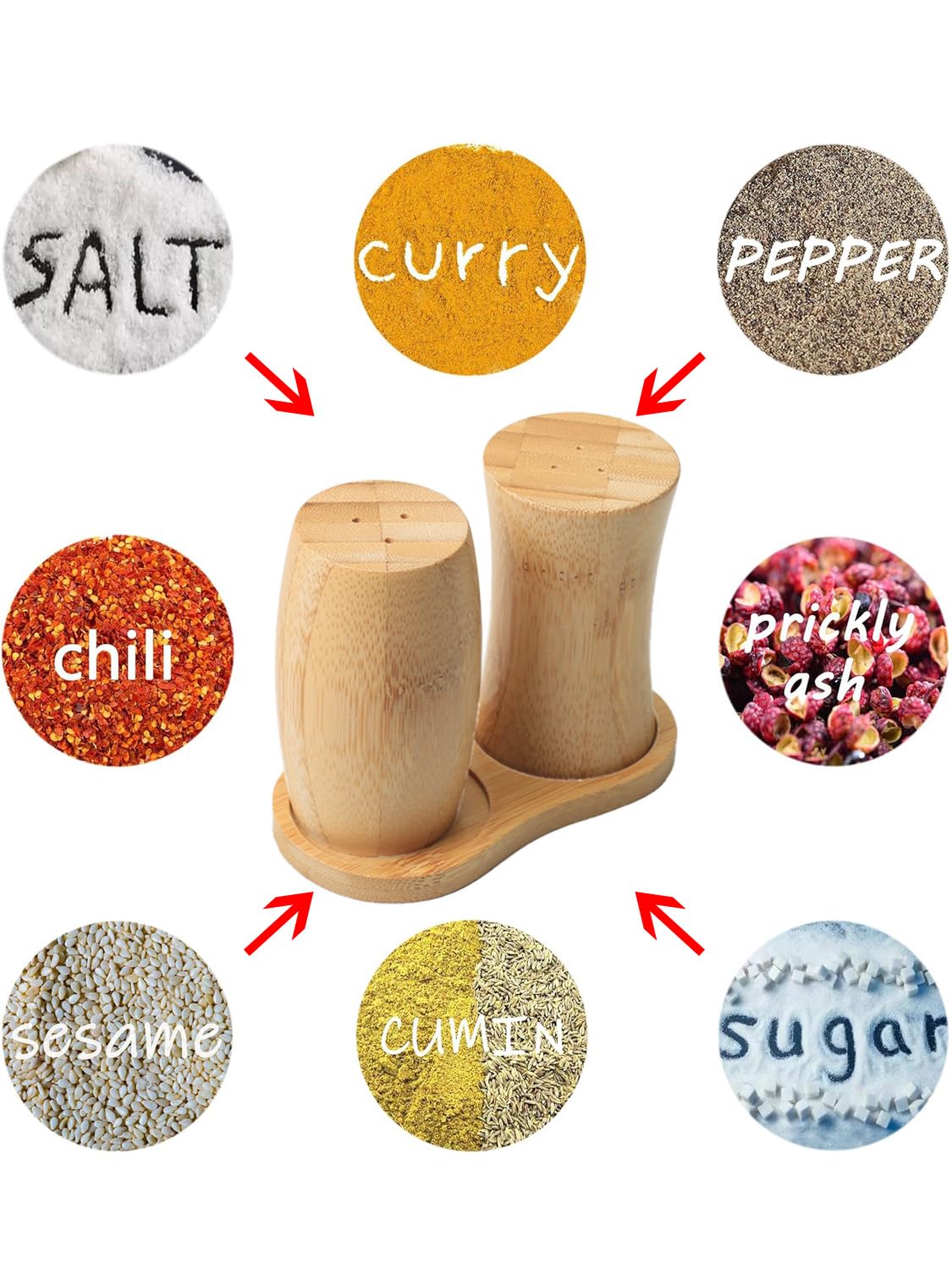 ZTHapwa Wooden Salt and Pepper Shakers Set, Small Bamboo Salt Pepper Shakers with Tray for Kitchen Cooking/Camping/BBQ, Farmhouse Seasoning Holder for Kitchen and Dining Table, 1/8 Cup