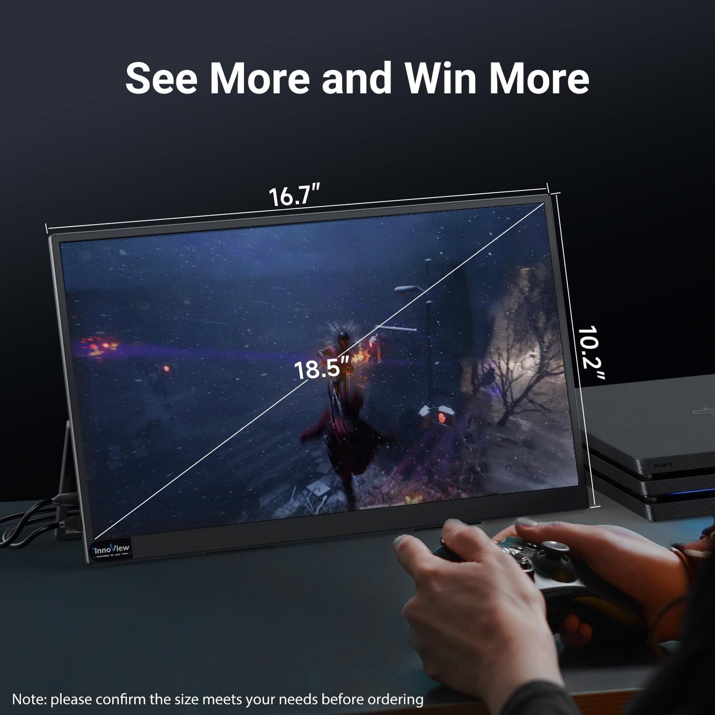 InnoView Portable Monitor 18.5 inch 100HZ 120% sRGB, 1080P FHD IPS Large Portable Monitors for Laptop USB C HDMI HDR Travel Monitor with Kickstand Mac PC Xbox PS4/5 Switch