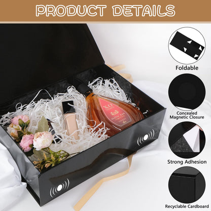 RayofSun Black Gift Boxes with Magnetic Lids for Presents Large Rectangle Collapsible Decorative Boxes 13.7x9x4.3inch, Bridesmaid Groomsmen Proposal Box for Wedding, Christmas, Birthday(1PC)