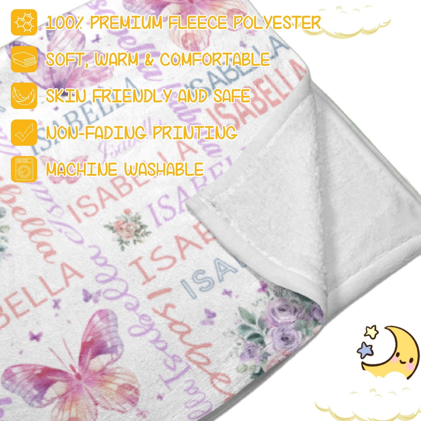 PUREFLY Personalized Baby Blanket- Printed in USA-Custom Baby Blanket with Name for Girls and Boys, Super Soft Plush Fleece, Personalized Baby Gifts