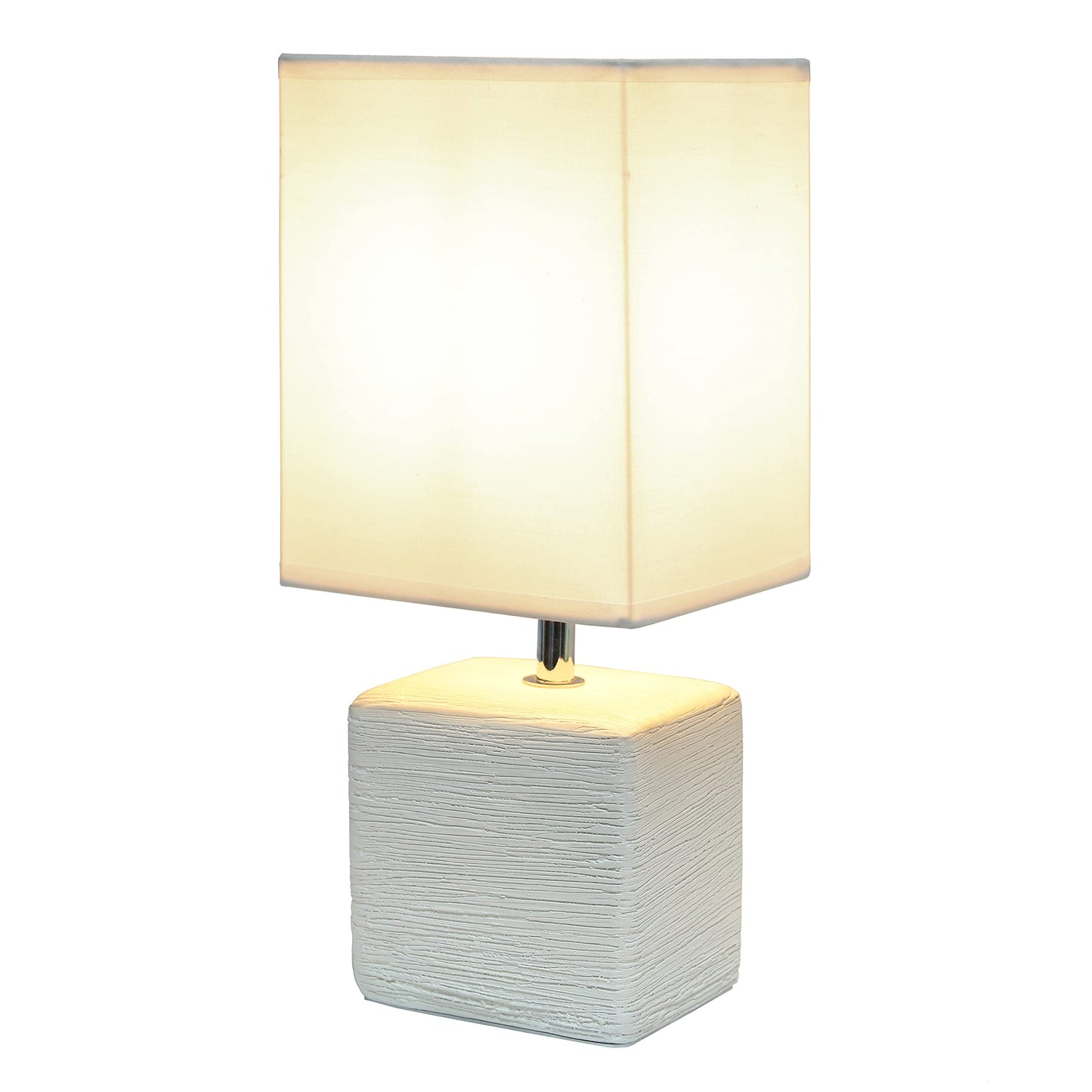 Simple Designs LT2072-OFF Petite Faux Stone Table Lamp with Fabric Shade, Off White with White Shade