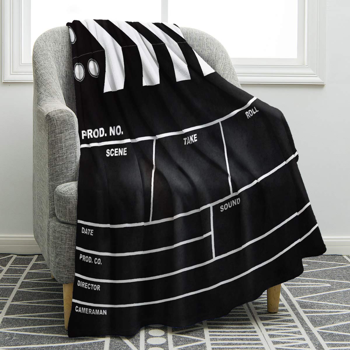 Jekeno Movie Clapboard Gifts Throw Blanket, Theater Home Film Cinema Decor Gifts Ideas for Women Men Movie Lover Adult Boy Girl Actor Director Acting Gift