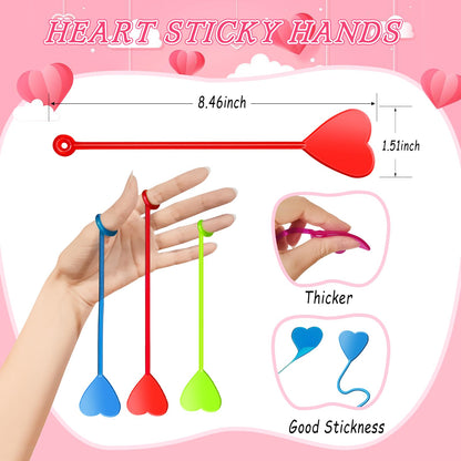 Valentines Sticky Hands Bulk 48PCS Valentines Day Gifts for Kids Classroom Prizes Valentines Party Favors for Kids Stretchy Heart Sticky Hand Toy Valentines Day Goodie Bag Stuffers Kid Party Supplies