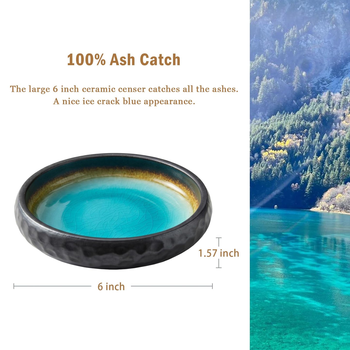 Anywind 6 Inch Incense Holder with Ash Catcher,Handmade Crack Blue Glaze Ceramic Incense Burner Bowl with 9-Hole Design for Sticks,Cones & Coils - Perfect for Meditation,Yoga & Zen Home Decor