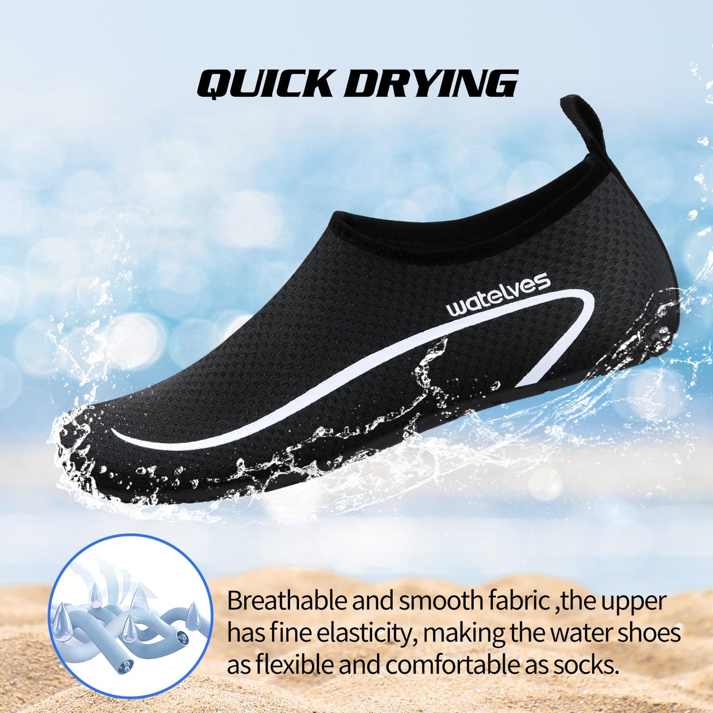 Swim Water Shoes Aqua Socks Barefoot for Sea Beach Swimming Shoes Pool Ladies Women Mens Black Line 6/7 UK