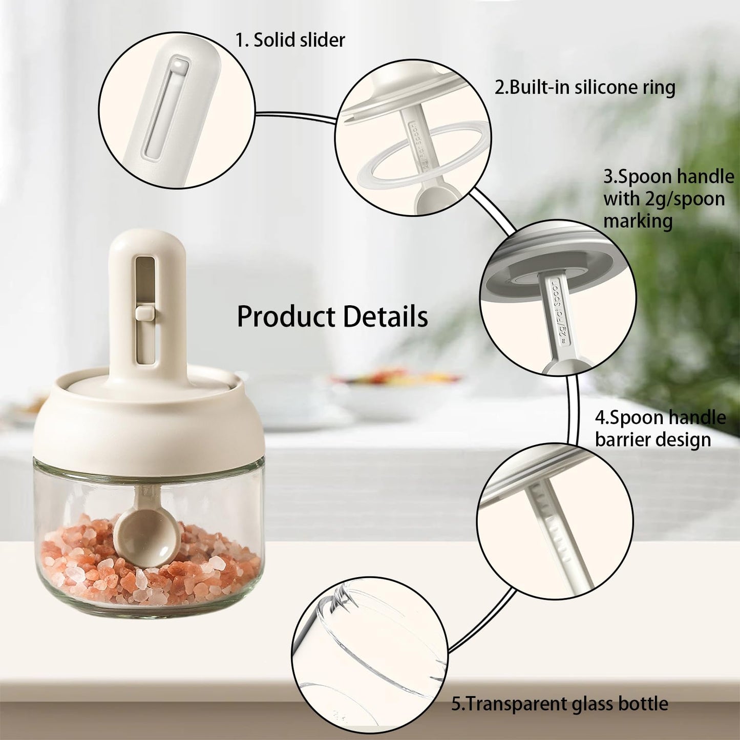 4 Pack Glass Seasoning Jars with Retractable Spoon Lid, 9oz Empty Spice Jars, Airtight Sugar Holder, Clear Condiment Salt Pepper Containers, Coffee Bar Accessories, Kitchen Countertop Canisters