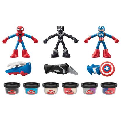 Play-Doh Marvel Hero Adventure Playset, 3 Marvel Action Figures with Wearable Tools, Black Panther, Captain America & Spider-Man Imagination Toys for Boys and Girls Ages 4 and Up
