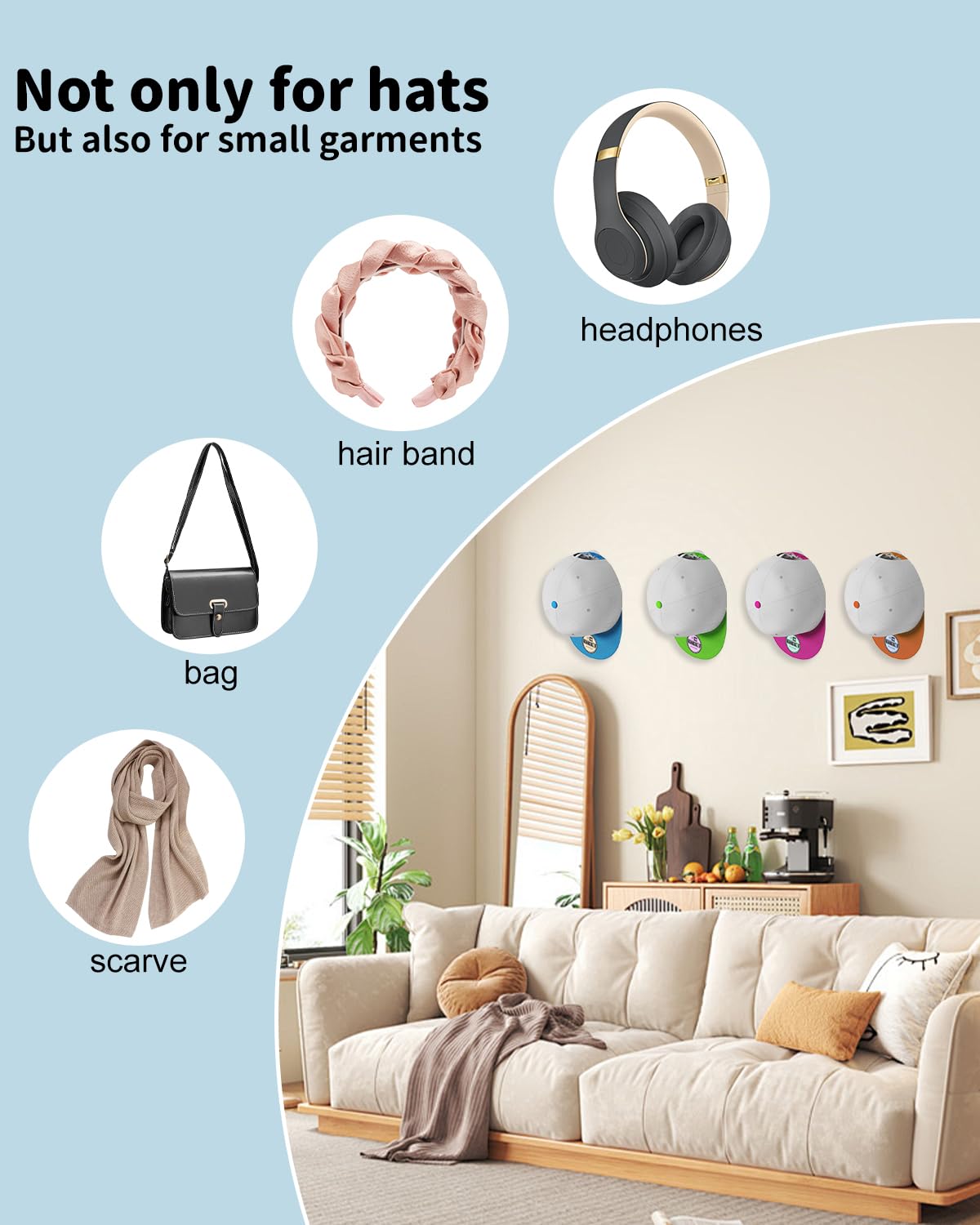 MSKEI Hat Hooks for Baseball Cap - Adhesive Hat Racks and Display Ball Caps Holder, 2 Different Ways Hat Wall Hanger, Hat Organizer (Transparent, 24 Pack)