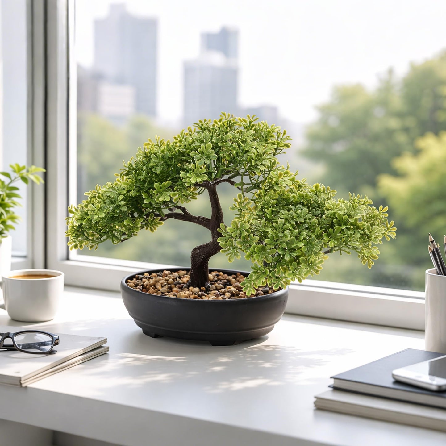 ALAGIRLS Artificial Bonsai Tree, Fake Juniper Plants Indoor Small Fake Bonsai Tree Indoor with Pot and Pebbles Artificial Bonsai Tree Indoor for Desk Home Office Bathroom Shelf Decorations