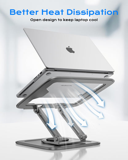 Adjustable Laptop Stand, Computer Stand with 360 Rotating Base, Ergonomic Laptop Riser Mount for Desk Foldable Protable Computer Desk Fits with MacBook Pro Air (10-16") - Black