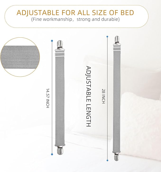 8Pcs Adjustable Bed Sheet Straps Clips, Elastic Mattress Sheet Fasteners Holder