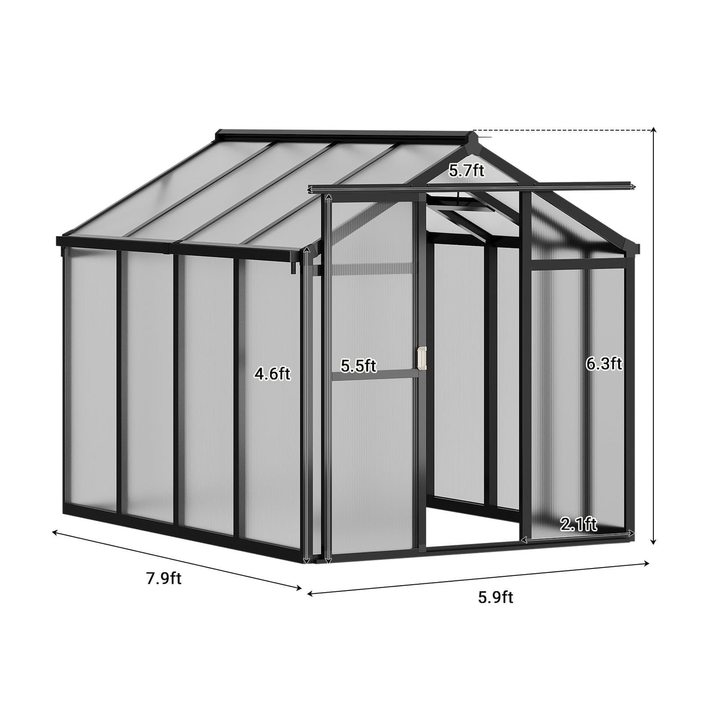 6X8 ft Greenhouse, Greenhouses for Outside, Aluminum Frame Polycarbonate Panels with Sliding Lockable Door and Ajustable Roof Vent, Spacious Walk-in Design for Backyard, Garden, Patio, Black