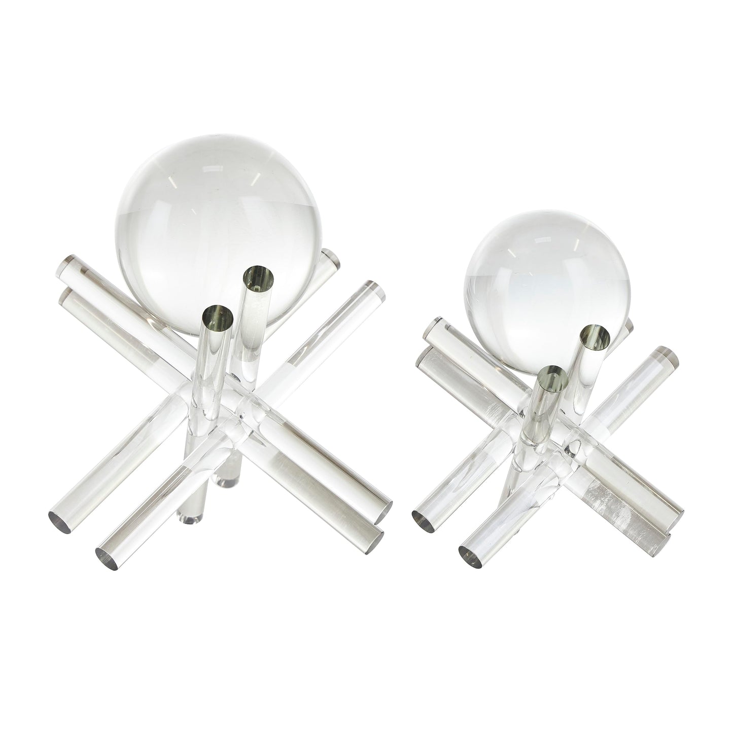 Deco 79 Crystal Abstract Decorative Sculpture Jack Inspired Home Decor Statues with Clear Resting Orbs, Set of 2 Accent Figurines 8", 7"H, Clear