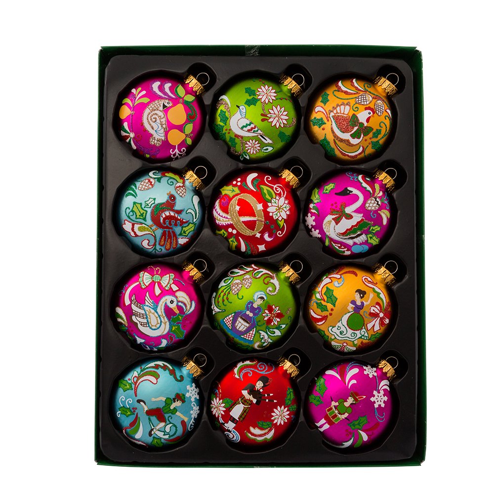 Kurt Adler 12 Days of Christmas Glass Ornament (Set of 12), 65mm