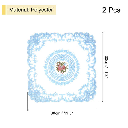 uxcell 2Pack Retro Lace Placemat 12x12-in Square Embroidered Table Place Mats French Crochet Doilies Coasters Cup Mat for Home Wedding, Sky Blue