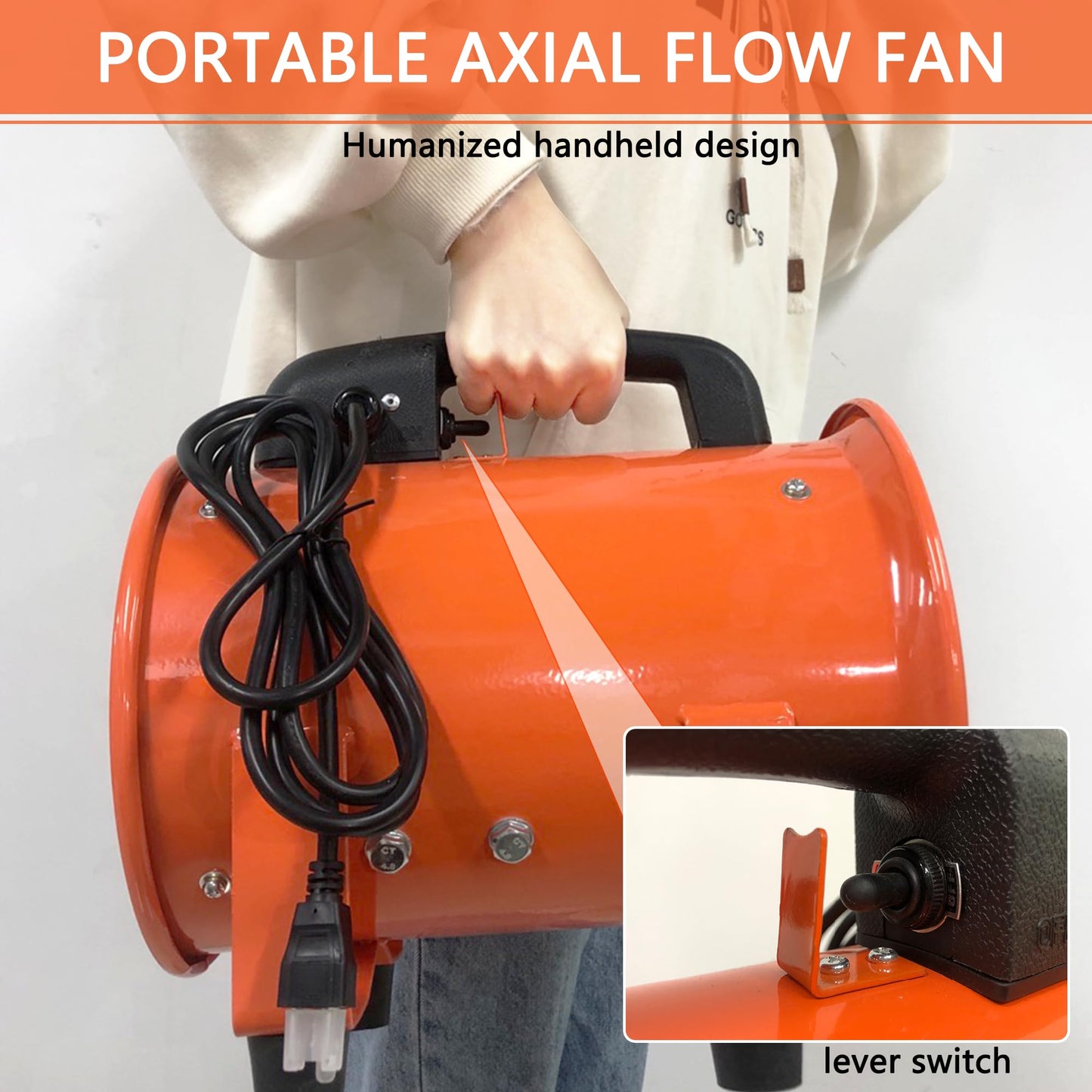 FICBXRA Utility Blower Fan 12 Inch Portable Axial Exhaust Fan 790W/7A 2300CFM High Velocity Ventilator with 32FT Duct Hose for Exhausting & Ventilating at Home and Job Site