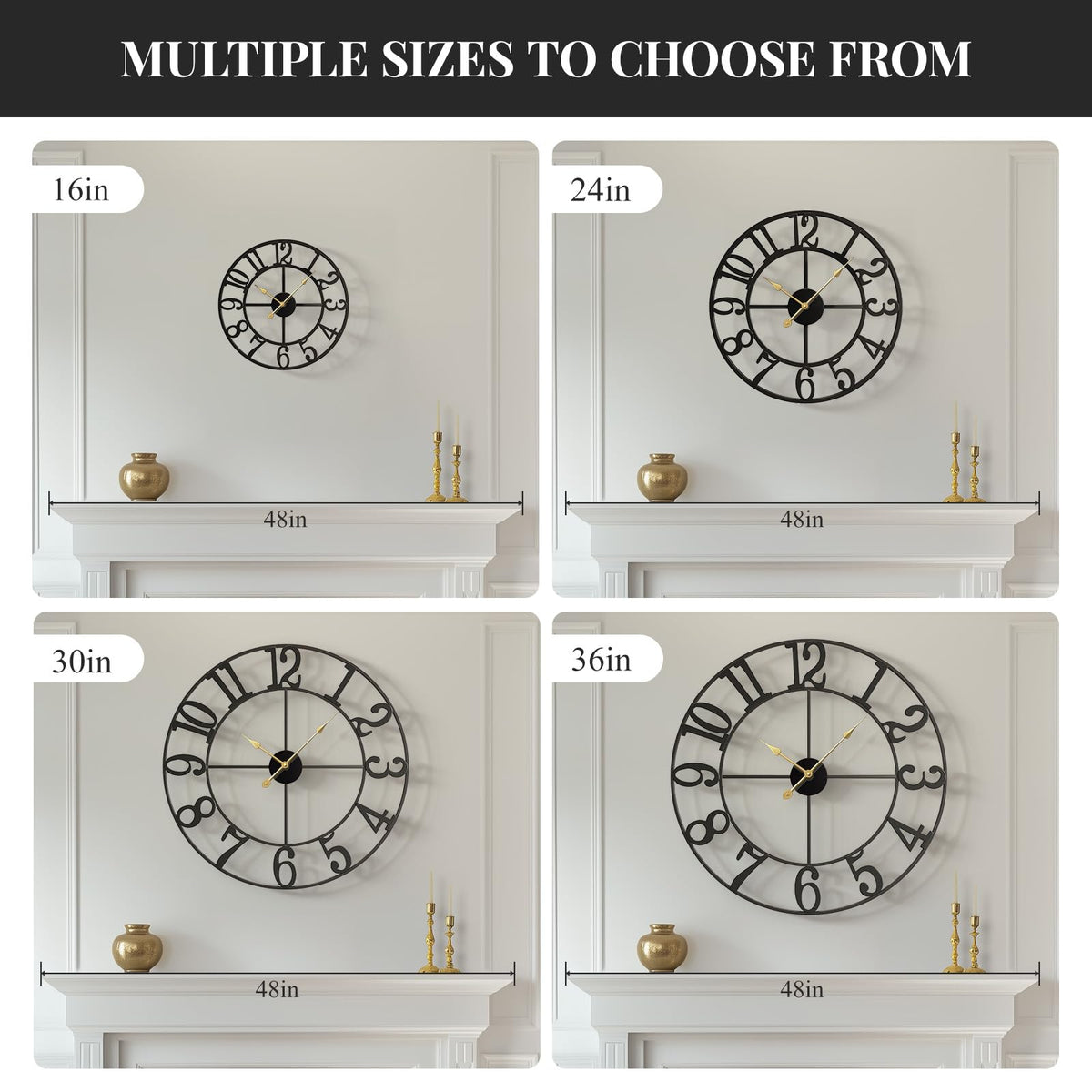 Cuspin Large Wall Clock for Living Room Decor, 30 Inch Wall Clock Battery-Operated Silent Non Ticking, Modern Black Decorative Metal Clock with Arabic Numerals