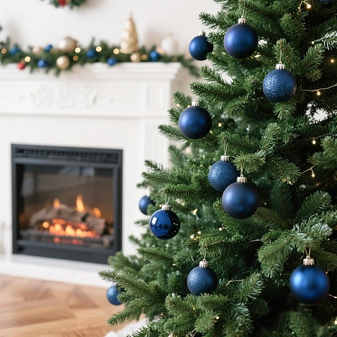 Navy Blue Christmas Ornaments Set for Xmas Tree, 50ct Shatterproof Christmas Balls Ornaments, Christmas Tree Decorations Hanging Ball for Holiday Party Decor(1.57"-2.36")