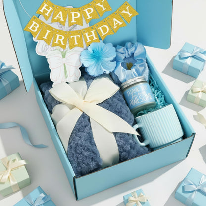 Zopeal Mothers Day Birthday Gifts Baskets for Women with Custom Banner, Care Gifts Get Well Soon Relaxing Spa Package Thank You Box for Her Mom Sister Friend Wife Teacher Coworker(Blue)